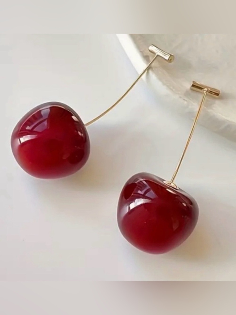 Cherry Red Earrings Beautiful Gift - Picture 3 of 7